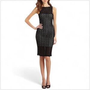 Black Halo Marianne Crochet Black White Knit Sheath Bodycon Dress NWT New 2